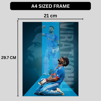 Virat Kohli Cricket Action Aluminium Glossy Metal Poster | Premium HD Wall Art Frame for Room, Office & Home Decor | Waterproof, Fade-Proof Metal Wall Poster | Cricket Legend Art Print (Glossy Finish)