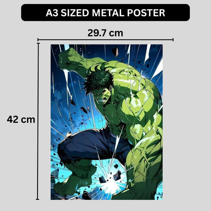 Premium Glossy Aluminium Metal Poster – Hu1k-Inspired Smash Action Artwork | HD Printed Aluminium Wall Decor for Bedroom, Gaming Room, Office & Studio | Waterproof, Fade-Proof Superhero Wall Frame