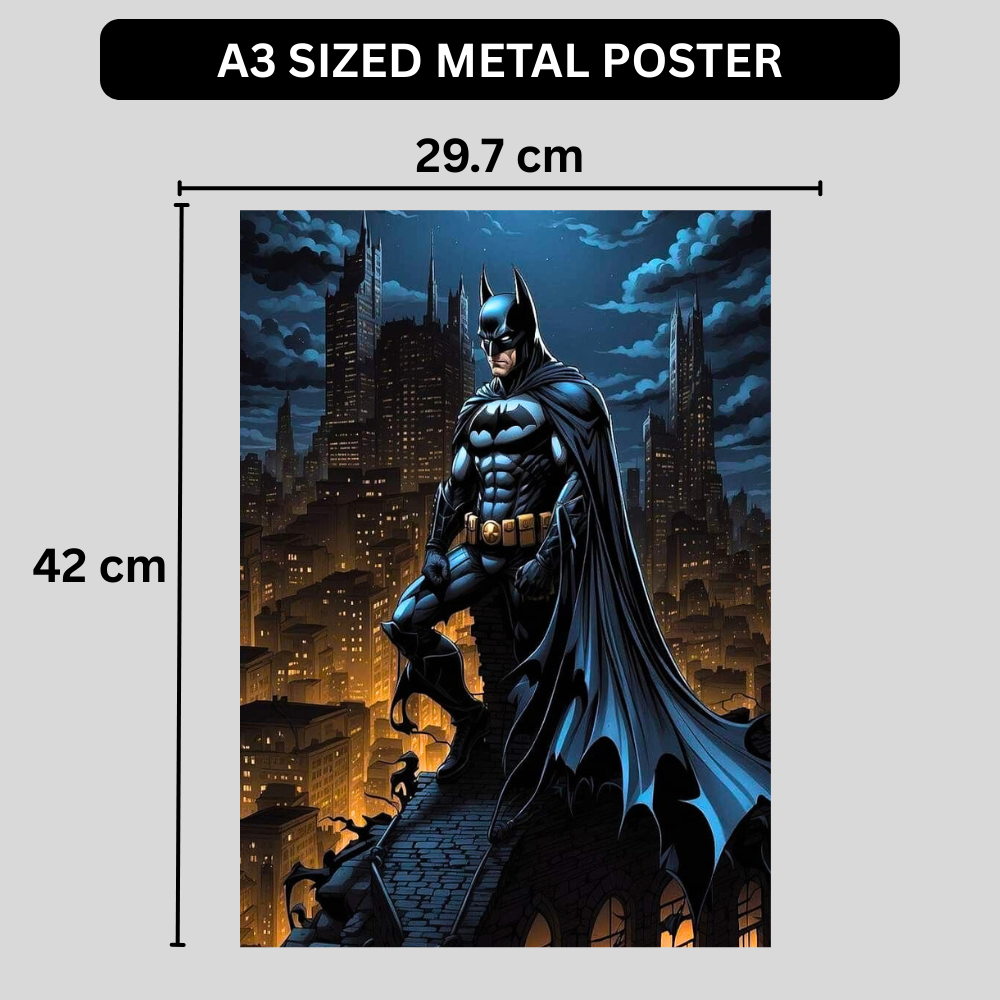 Premium Glossy Aluminium Metal Poster – Batman-Inspired Dark Knight Artwork | HD Printed Aluminium Wall Decor for Bedroom, Gaming Room, Office & Studio | Waterproof, Fade-Proof Superhero Wall Frame