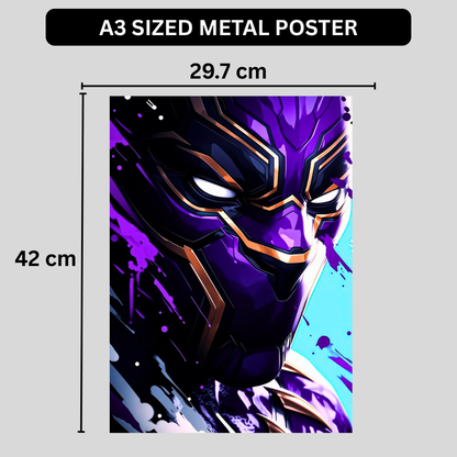 Premium Glossy Aluminium Metal Poster – Black Panther Inspired Vibrant Purple Artwork | HD Printed Aluminium Wall Decor for Bedroom, Gaming Room, Office & Studio | Waterproof, Fade-Proof Superhero Wall Frame