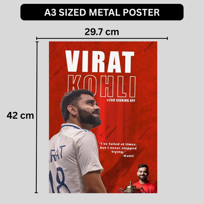 Virat Kohli Premium Aluminium Glossy Frame | Metal Poster Wall Art for Home & Room Decor | Cricket Legend HD Artwork | Ultra-Gloss Finish | Living Room, Bedroom, Office Decoration |