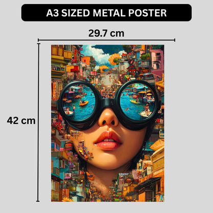 Premium Glossy Aluminium Metal Poster – Surreal City Reflection Art | Luxury HD Printed Aluminium Wall Decor for Bedroom, Living Room, Office & Studio | Waterproof, Fade-Proof Modern Art Frame