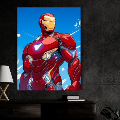 Premium Glossy Aluminium Metal Poster – Iron Man Inspired Red & Gold Armour Artwork | HD Printed Aluminium Wall Decor for Bedroom, Gaming Room, Office & Studio | Waterproof, Fade-Proof Superhero Wall Frame