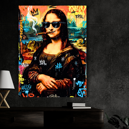 Premium Glossy Aluminium Metal Poster | Graffiti Mona Lisa Wall Art for Home Décor | Vibrant Street Art Frame for Bedroom, Living Room & Office | Modern Printed Metal Wall Decor