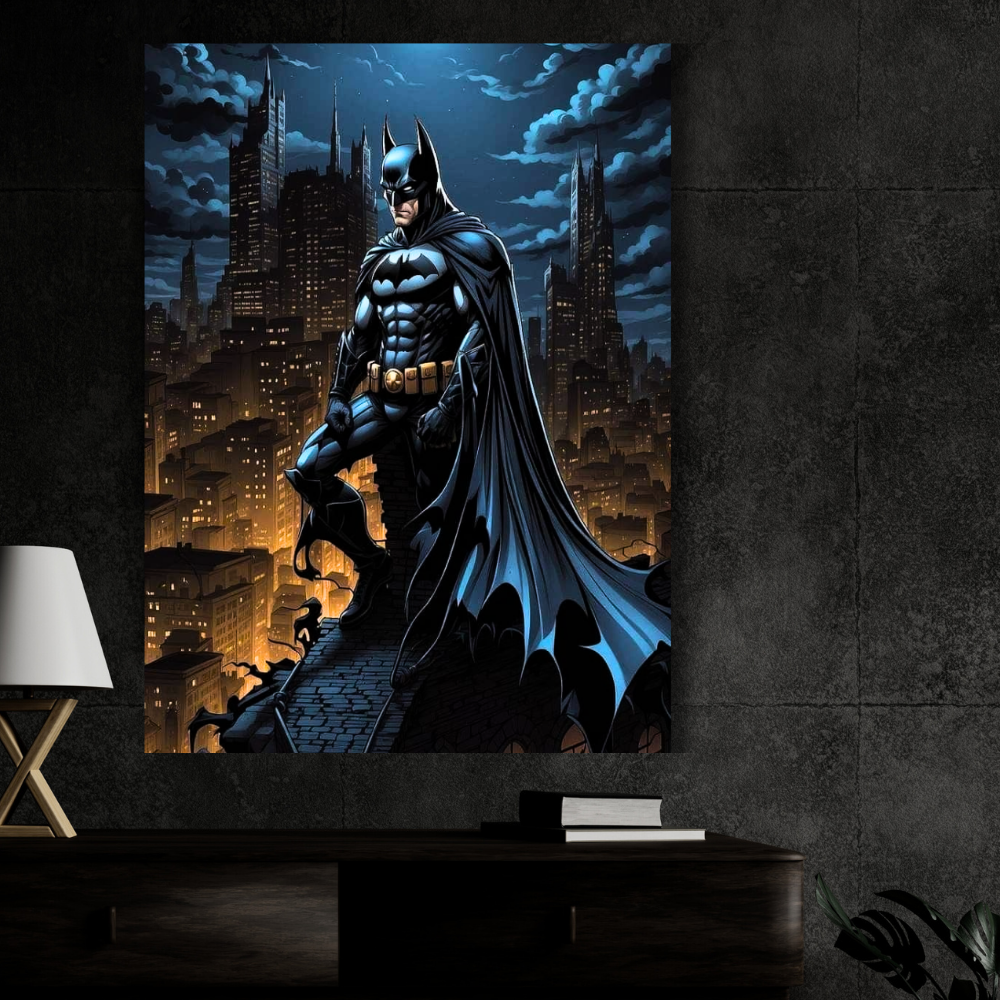 Premium Glossy Aluminium Metal Poster – Batman-Inspired Dark Knight Artwork | HD Printed Aluminium Wall Decor for Bedroom, Gaming Room, Office & Studio | Waterproof, Fade-Proof Superhero Wall Frame