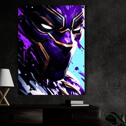 Premium Glossy Aluminium Metal Poster – Black Panther Inspired Vibrant Purple Artwork | HD Printed Aluminium Wall Decor for Bedroom, Gaming Room, Office & Studio | Waterproof, Fade-Proof Superhero Wall Frame