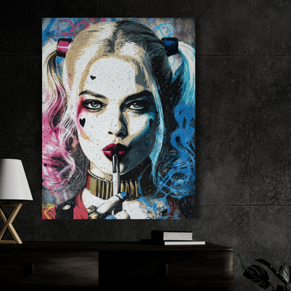 Premium Glossy Aluminium Metal Poster – Harley Quinn Inspired Graffiti Art | HD Printed Metal Wall Decor for Bedroom, Gaming Room, Living Room & Office | Waterproof, Fade-Proof Aluminium Frame