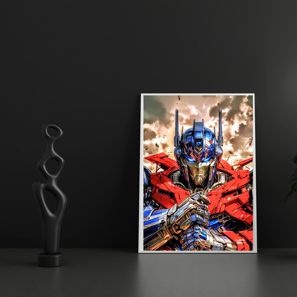 Premium Glossy Aluminium Metal Poster – 0ptimus Prime Inspired Cyber Mech Artwork | HD Printed Aluminium Wall Decor for Bedroom, Gaming Room, Office & Studio | Waterproof, Fade-Proof Sci-Fi Wall Frame