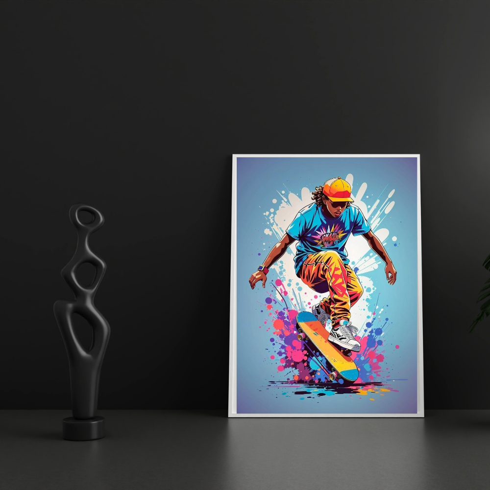 Premium Glossy Aluminium Metal Poster – Skateboard Street Art Design | HD Printed Aluminium Wall Decor for Bedroom, Gaming Room, Living Room & Studio | Waterproof, Fade-Proof Modern Wall Frame