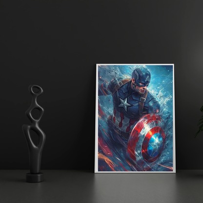 Premium Glossy Aluminium Metal Poster – Captain America Inspired Shield Artwork | HD Printed Aluminium Wall Decor for Bedroom, Gaming Room, Office & Studio | Waterproof, Fade-Proof Superhero Wall Frame