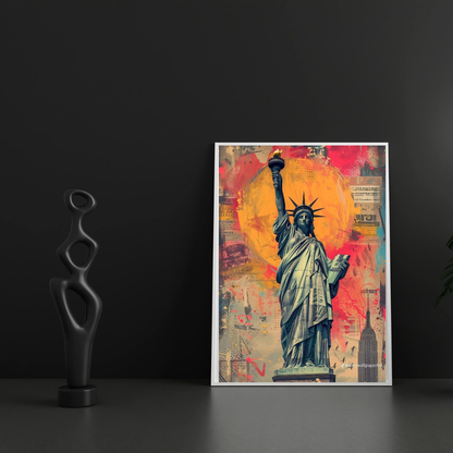 Premium Glossy Aluminium Metal Poster – Statue of Liberty Graffiti Art | HD Printed Aluminium Wall Decor for Living Room, Bedroom, Office & Studio | Waterproof, Fade-Proof Modern Wall Frame