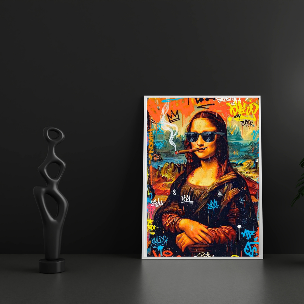 Premium Glossy Aluminium Metal Poster | Graffiti Mona Lisa Wall Art for Home Décor | Vibrant Street Art Frame for Bedroom, Living Room & Office | Modern Printed Metal Wall Decor