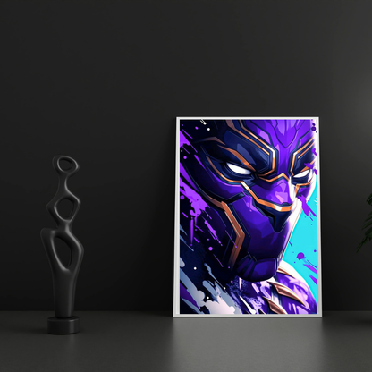 Premium Glossy Aluminium Metal Poster – Black Panther Inspired Vibrant Purple Artwork | HD Printed Aluminium Wall Decor for Bedroom, Gaming Room, Office & Studio | Waterproof, Fade-Proof Superhero Wall Frame