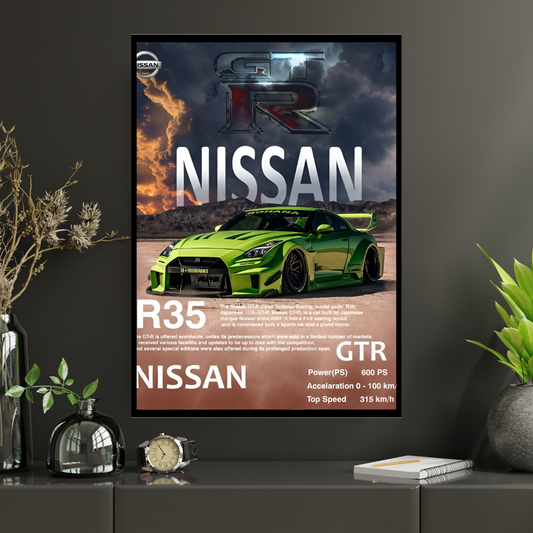 Nissan R35 Framed Car Wall Art – Premium Automotive Decor for Car Enthusiasts