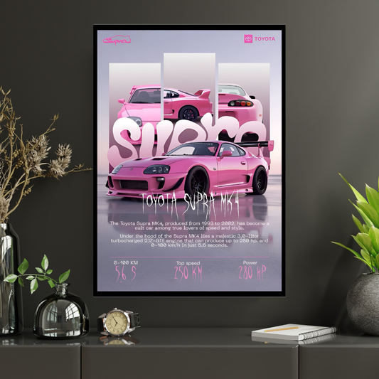 Supra MK4 Framed Car Wall Art – Premium Automotive Decor for Car Enthusiasts