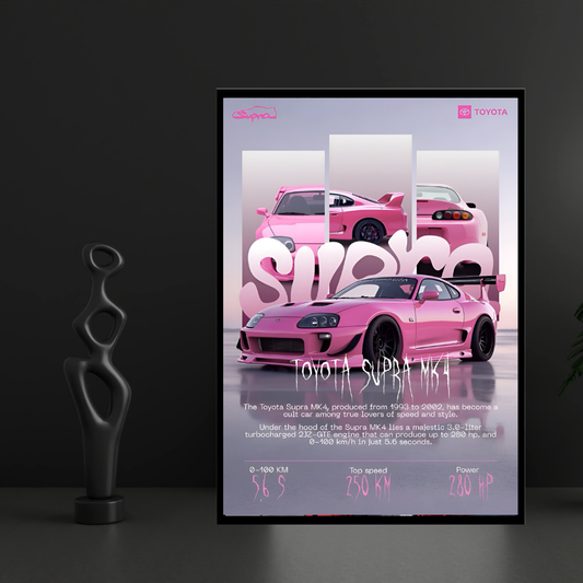 Supra MK4 Framed Car Wall Art – Premium Automotive Decor for Car Enthusiasts