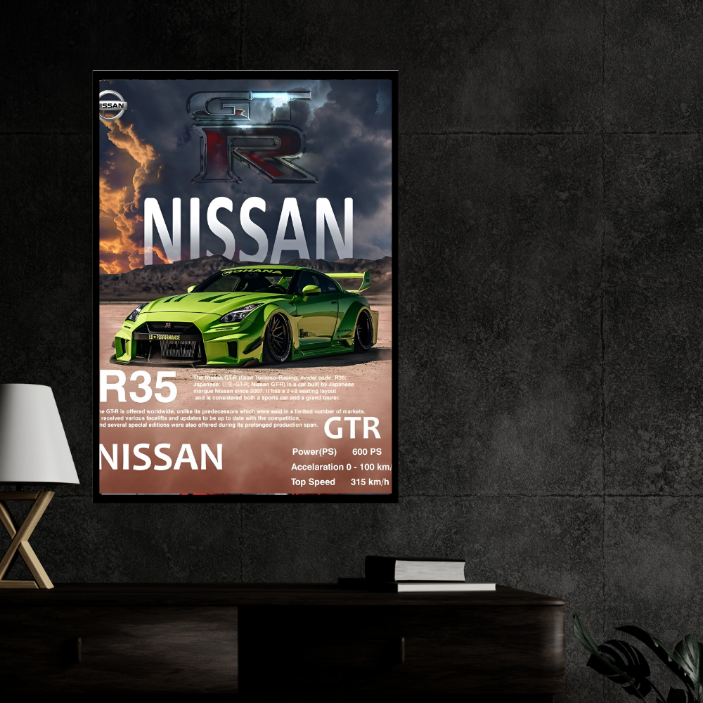 Nissan R35 Framed Car Wall Art – Premium Automotive Decor for Car Enthusiasts