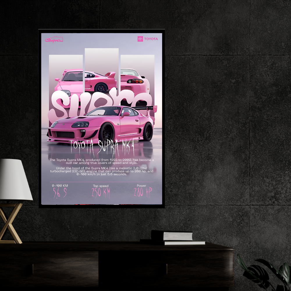 Supra MK4 Framed Car Wall Art – Premium Automotive Decor for Car Enthusiasts