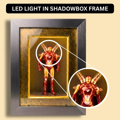 Marvel Iron Man LED Shadow Box Frame | Premium 3D Iron Man Action Figure Display Case | Superhero Collectible Shadow Box with LED Light | Wall Mounted & Tabletop Display | Gift for Marvel Fans