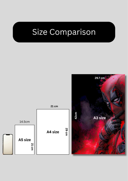 Deadpool Split Poster for Wall | 3 Large A3 Sized Marvel Deadpool Posters for Room Decor | Huge 89 x 42 cm Superhero Wall Art for Bedroom, Gaming Room & Office