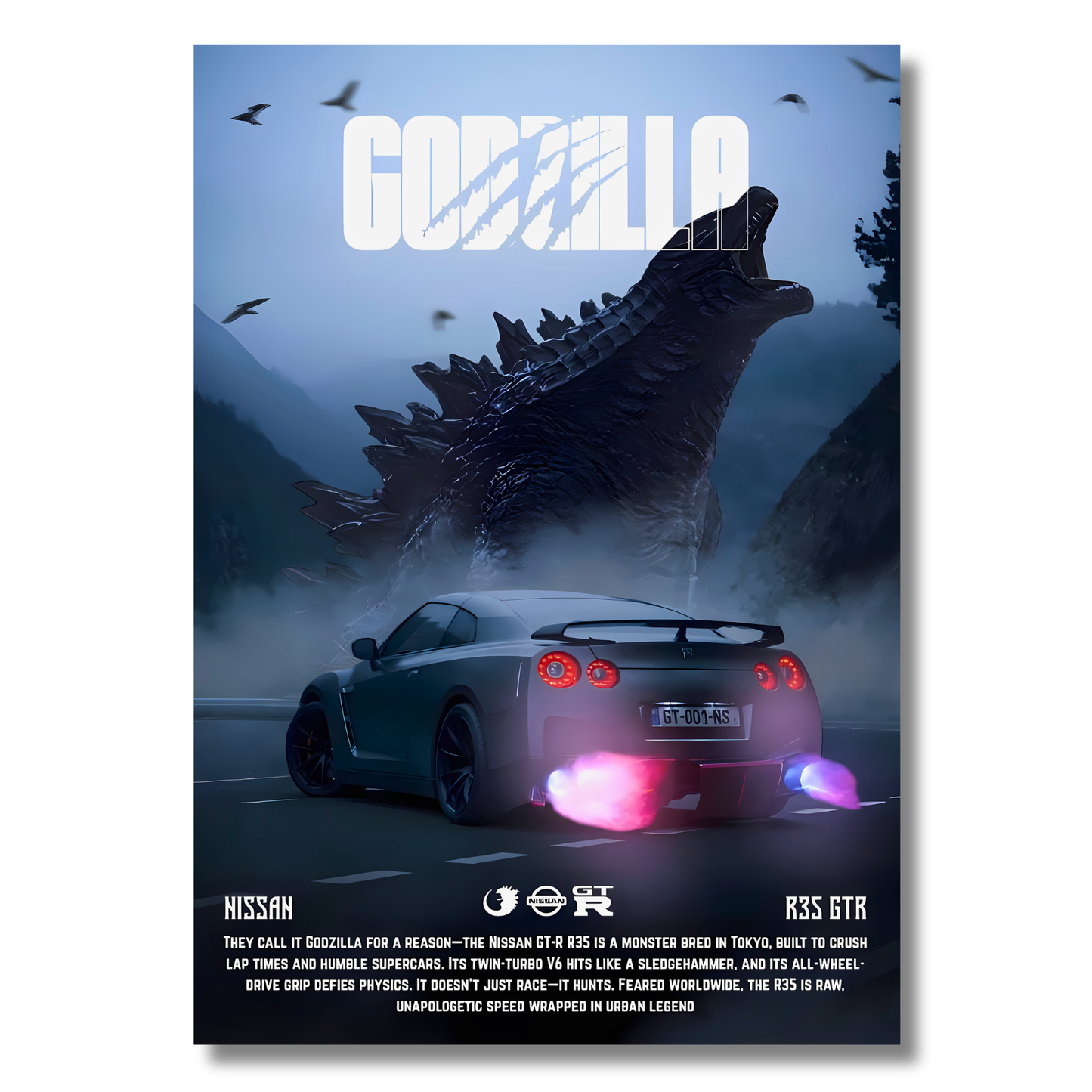 Nissan GT-R R35 Godzilla Poster Wall Art | JDM Supercar Aesthetic Poster for Gaming Room, Bedroom & Office | Premium Automotive Decor Print