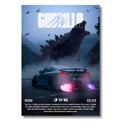 Nissan GT-R R35 Godzilla Poster Wall Art | JDM Supercar Aesthetic Poster for Gaming Room, Bedroom & Office | Premium Automotive Decor Print