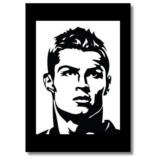 RONALDO Football Icon Silhouette 2D Framed Wall Art Poster | HD Gloss Finish Black & White Portrait | Legendary Sports Motivation Frame for Home, Office & Gym Décor