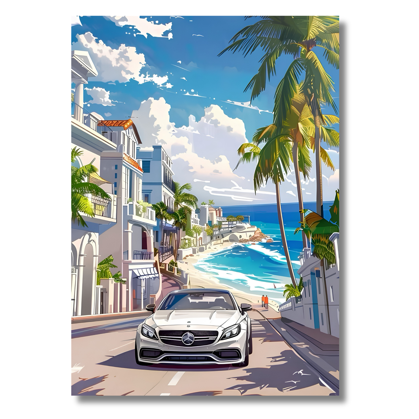 Luxury Coastal Supercar Poster for Room Aesthetic | Premium Beachside Sports Car Wall Art for Bedroom, Gaming Room, Office & Man Cave | Modern Tropical Car Artwork Decor