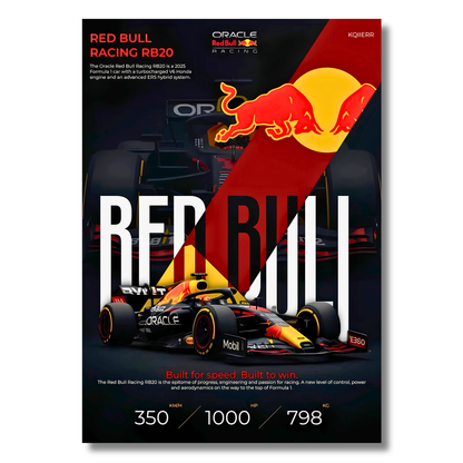 Oracle Red Bull Racing RB20 Formula 1 Poster Wall Art | Red Bull F1 Race Car Aesthetic Poster for Gaming Room, Bedroom & Office | Premium Motorsport Decor Print