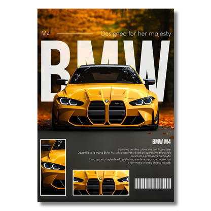 BMW M4 Competition Poster Wall Art | Yellow BMW Sports Car Aesthetic Poster for Bedroom, Gaming Room & Office | Premium Automotive Decor Print
