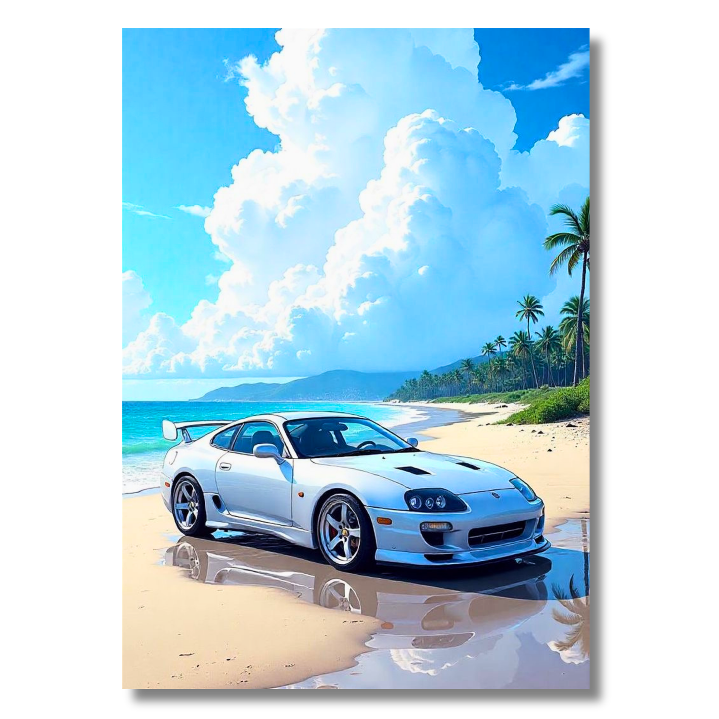 Toyota Supra Aesthetic Poster Wall Art | Tropical JDM Sports Car Artwork for Office, Garage & Gaming Room