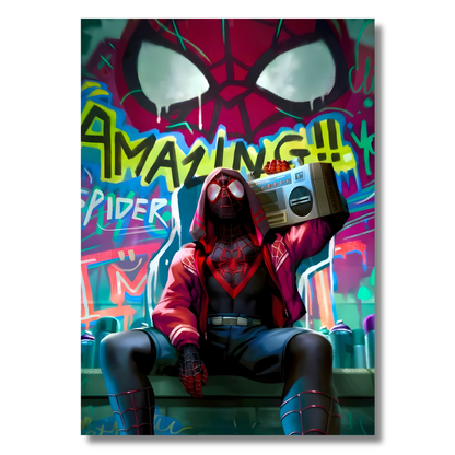 Miles Morales Spider-Man Poster Wall Art | Spider-Verse Graffiti Aesthetic Poster for Gaming Room, Bedroom & Office | Premium Superhero Decor Print