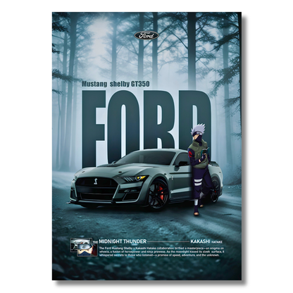 Ford Mustang Shelby GT350 Poster Wall Art | Kakashi Anime x Mustang Sports Car Aesthetic Poster for Gaming Room, Bedroom & Office | Premium Automotive Decor Print