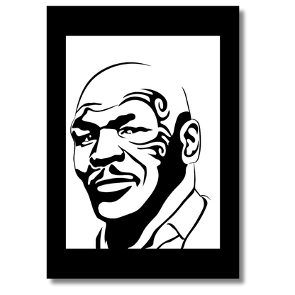MIKE TYSON Boxing Legend Silhouette 2D Framed Wall Art Poster | HD Gloss Finish Black & White Portrait | Powerful Sports Motivation Wall Frame for Home, Office & Gym