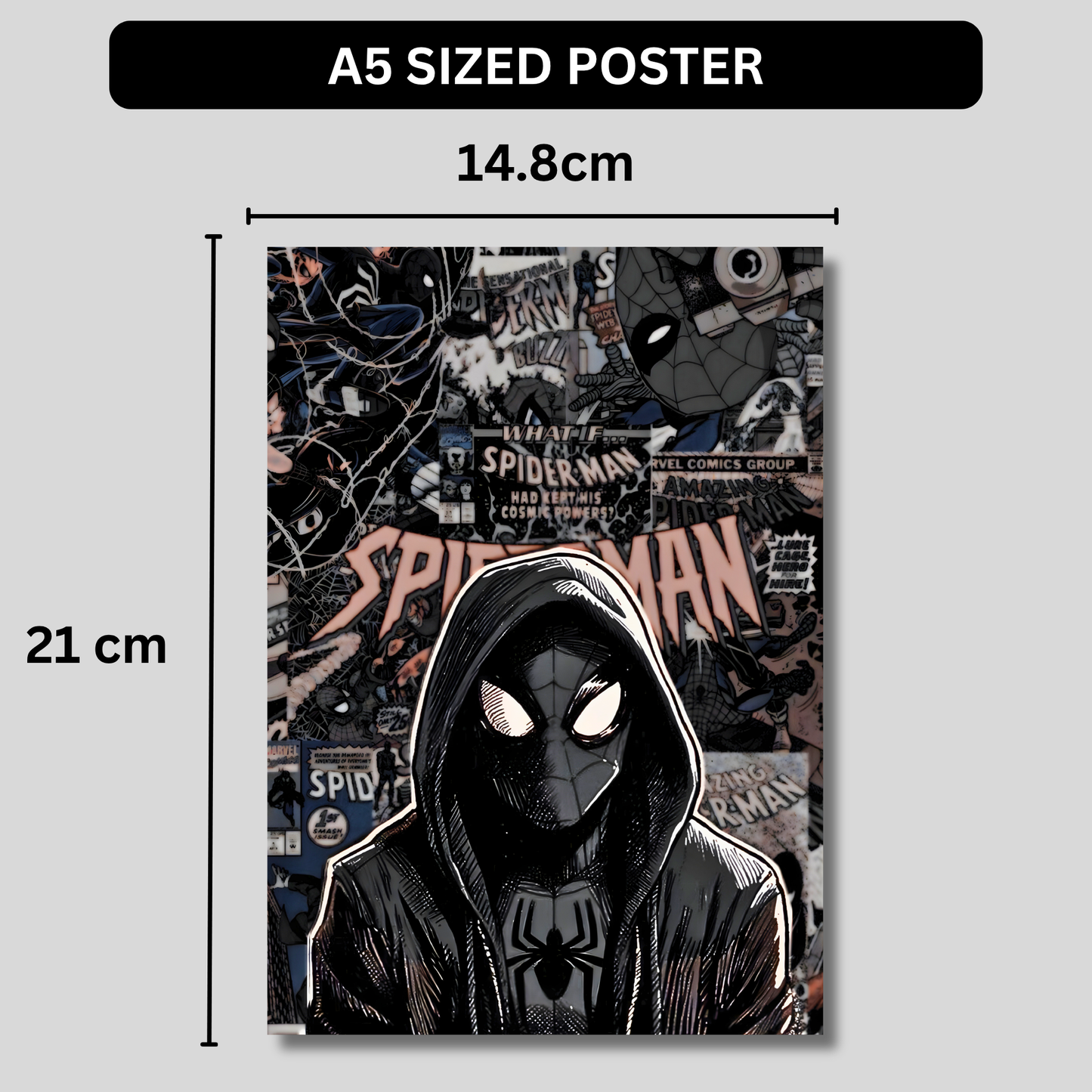 Spider-Man Dark Aesthetic Poster Wall Art | Hooded Spider-Man Comic Style Poster for Gaming Room, Bedroom & Office | Premium Superhero Decor Print