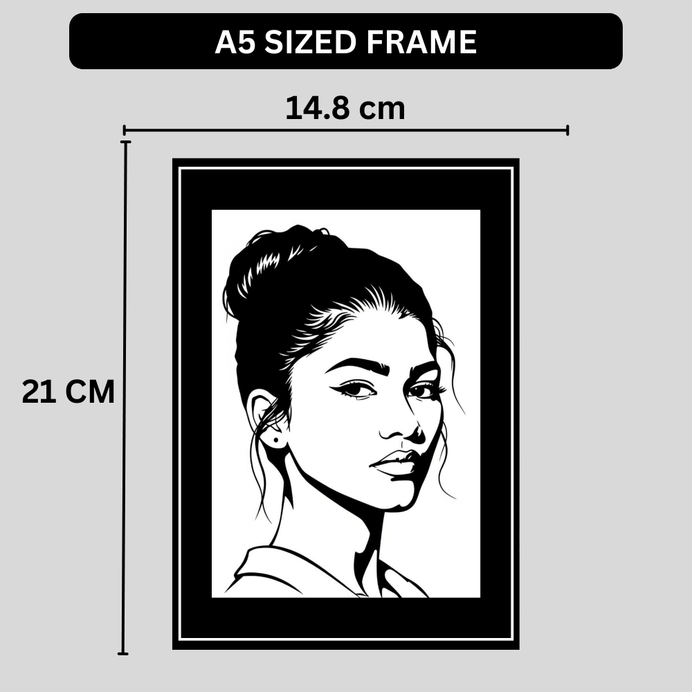 Zendaya Inspired Fashion Portrait 2D Framed Wall Art Poster | HD Gloss Finish Black & White Illustration | Modern Celebrity Aesthetic Wall Frame for Bedroom, Living Room & Studio