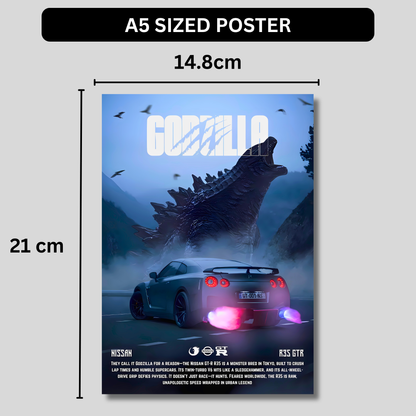 Nissan GT-R R35 Godzilla Poster Wall Art | JDM Supercar Aesthetic Poster for Gaming Room, Bedroom & Office | Premium Automotive Decor Print