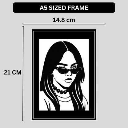 Billie Eilish Inspired Fashion Silhouette 2D Framed Wall Art Poster | HD Gloss Finish Black & White Portrait | Modern Music Icon Aesthetic Wall Frame for Bedroom & Studio