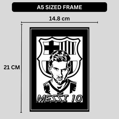 LIONEL MESSI Football Legend 2D Framed Wall Art Poster | HD Gloss Finish Black & White Portrait | Iconic Jersey No. 10 Sports Décor Frame for Home, Office & Gym