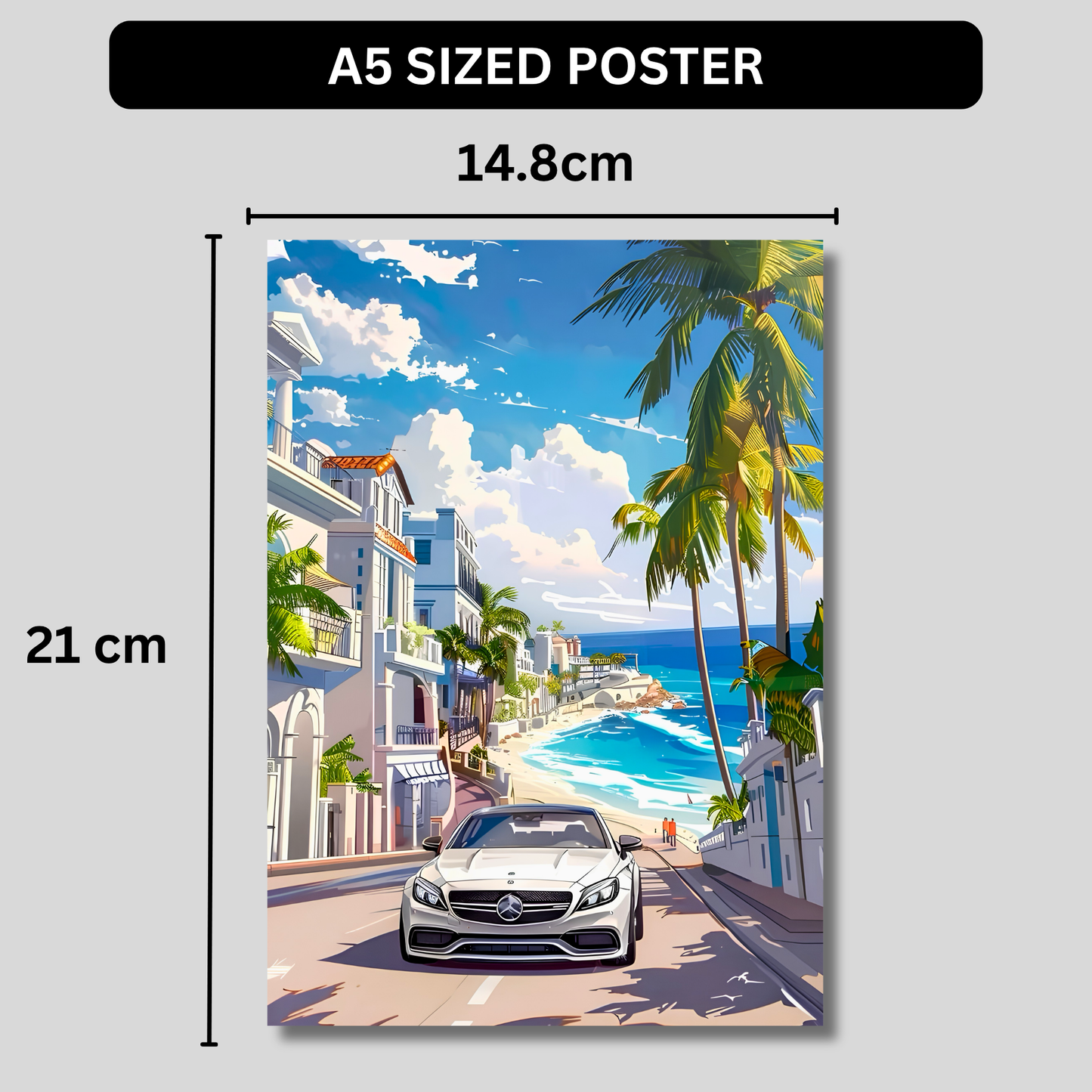Luxury Coastal Supercar Poster for Room Aesthetic | Premium Beachside Sports Car Wall Art for Bedroom, Gaming Room, Office & Man Cave | Modern Tropical Car Artwork Decor