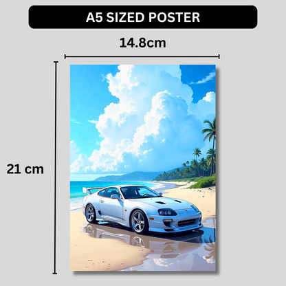 Toyota Supra Aesthetic Poster Wall Art | Tropical JDM Sports Car Artwork for Office, Garage & Gaming Room