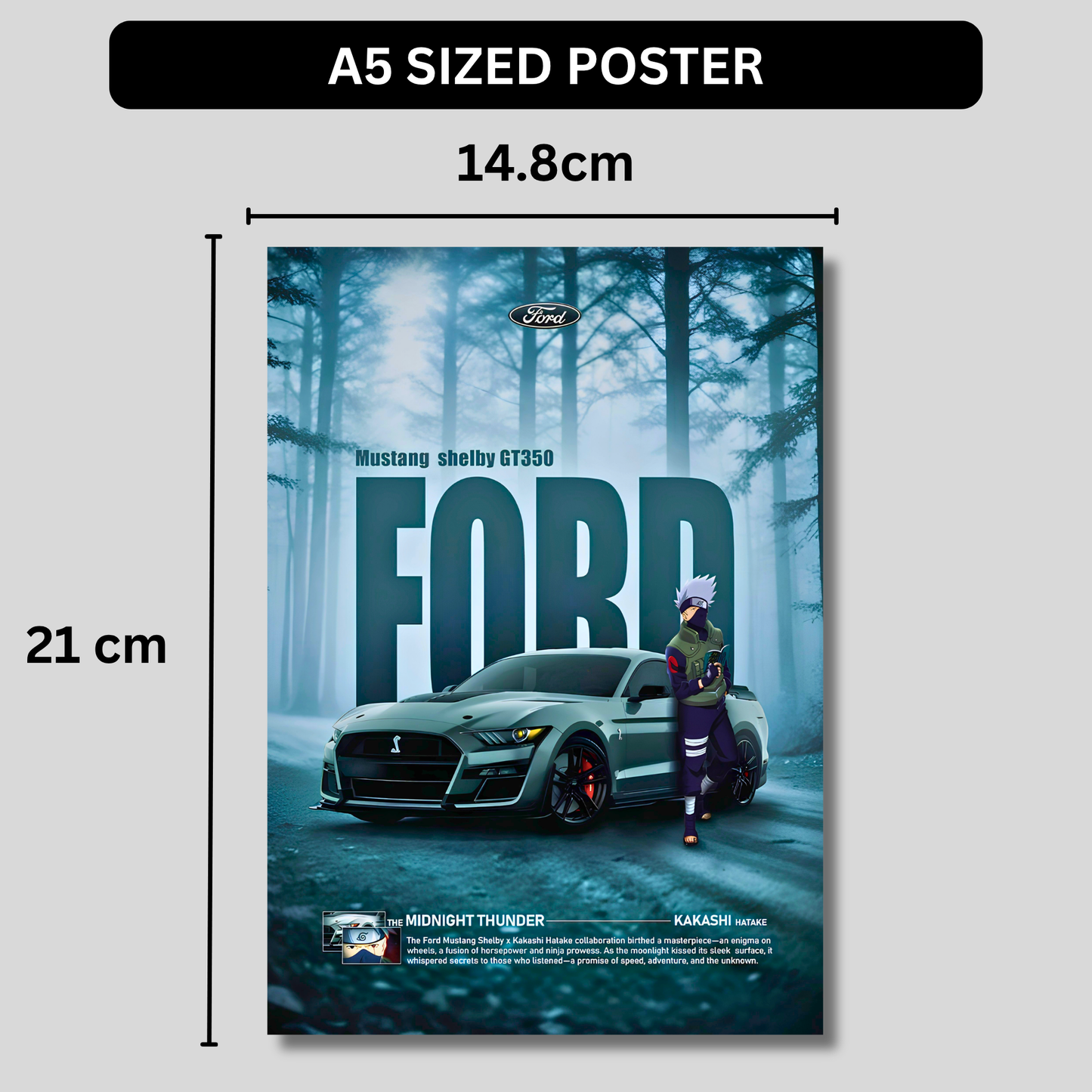 Ford Mustang Shelby GT350 Poster Wall Art | Kakashi Anime x Mustang Sports Car Aesthetic Poster for Gaming Room, Bedroom & Office | Premium Automotive Decor Print