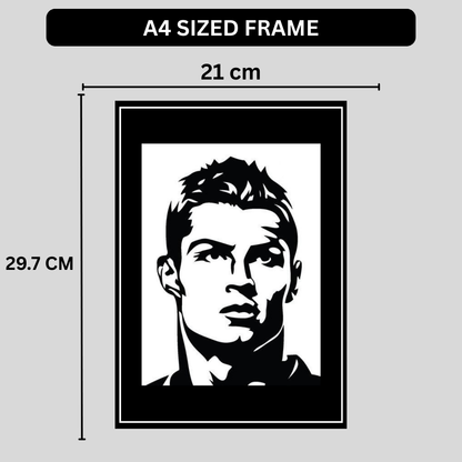 RONALDO Football Icon Silhouette 2D Framed Wall Art Poster | HD Gloss Finish Black & White Portrait | Legendary Sports Motivation Frame for Home, Office & Gym Décor