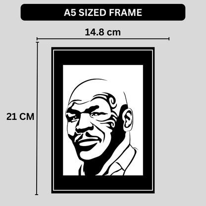 MIKE TYSON Boxing Legend Silhouette 2D Framed Wall Art Poster | HD Gloss Finish Black & White Portrait | Powerful Sports Motivation Wall Frame for Home, Office & Gym