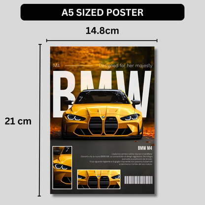 BMW M4 Competition Poster Wall Art | Yellow BMW Sports Car Aesthetic Poster for Bedroom, Gaming Room & Office | Premium Automotive Decor Print