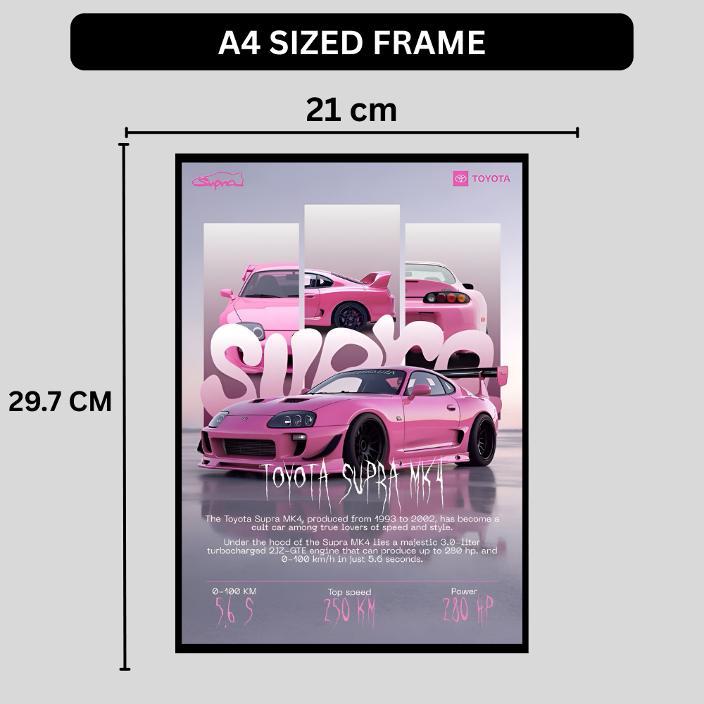 Supra MK4 Framed Car Wall Art – Premium Automotive Decor for Car Enthusiasts