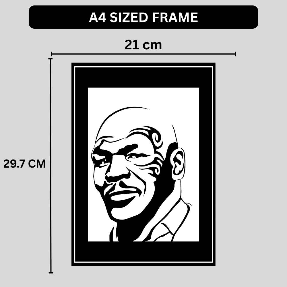 MIKE TYSON Boxing Legend Silhouette 2D Framed Wall Art Poster | HD Gloss Finish Black & White Portrait | Powerful Sports Motivation Wall Frame for Home, Office & Gym