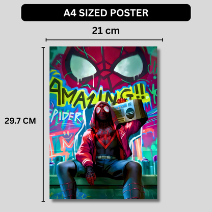 Miles Morales Spider-Man Poster Wall Art | Spider-Verse Graffiti Aesthetic Poster for Gaming Room, Bedroom & Office | Premium Superhero Decor Print