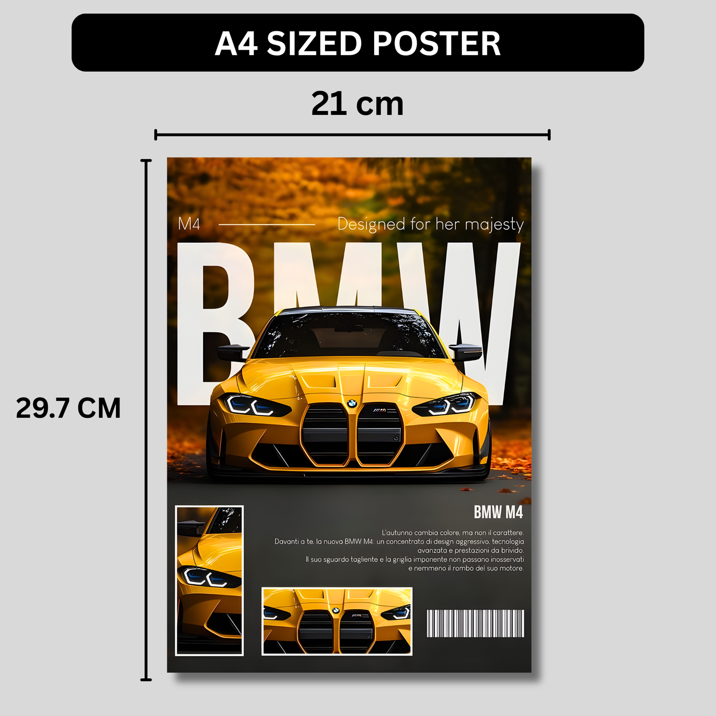 BMW M4 Competition Poster Wall Art | Yellow BMW Sports Car Aesthetic Poster for Bedroom, Gaming Room & Office | Premium Automotive Decor Print
