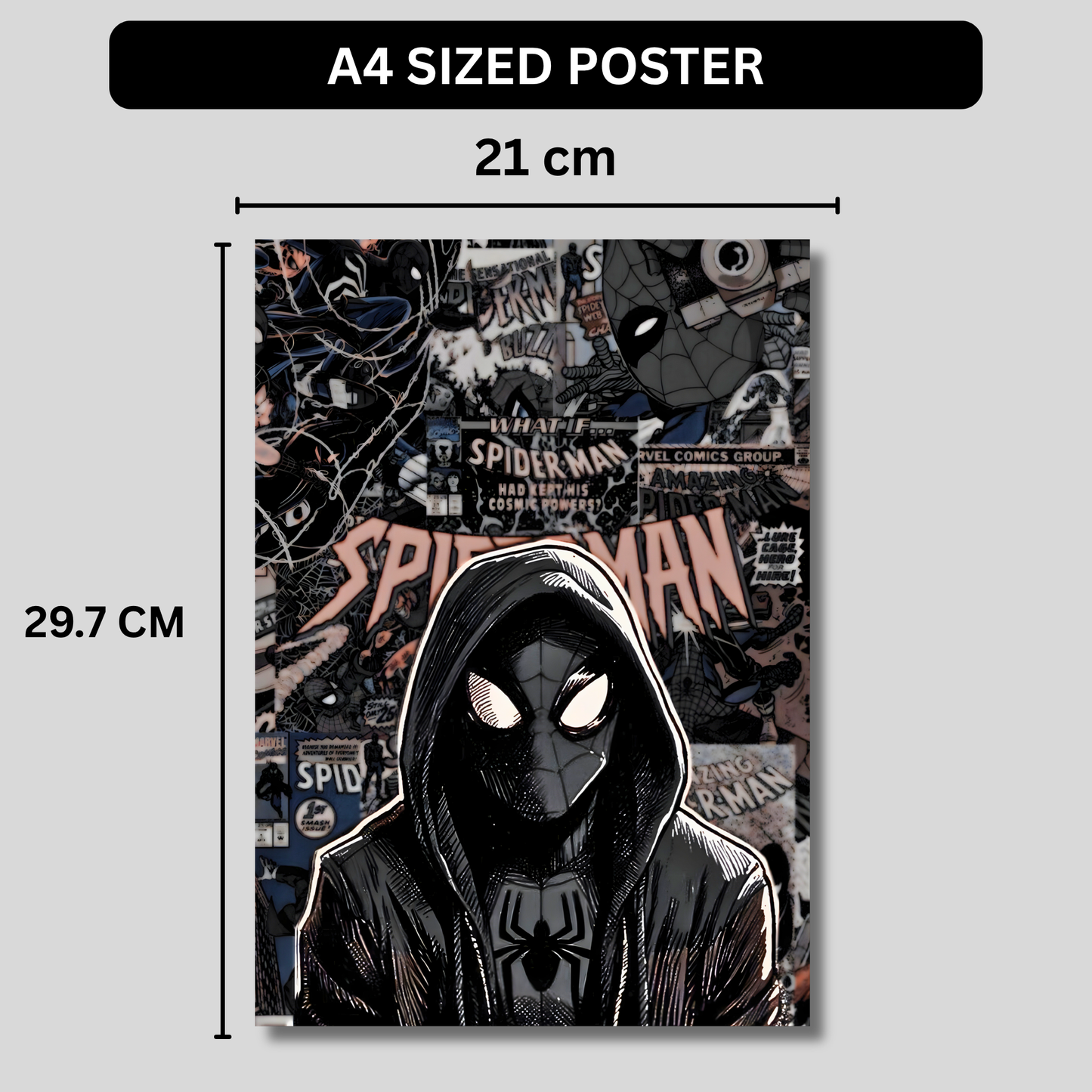 Spider-Man Dark Aesthetic Poster Wall Art | Hooded Spider-Man Comic Style Poster for Gaming Room, Bedroom & Office | Premium Superhero Decor Print